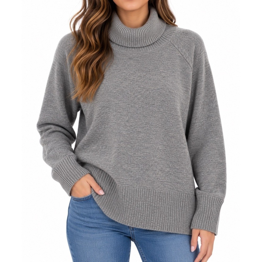 Athleta Womens Gray Merino Cashmere Turtleneck Pullover Sweater Size M
